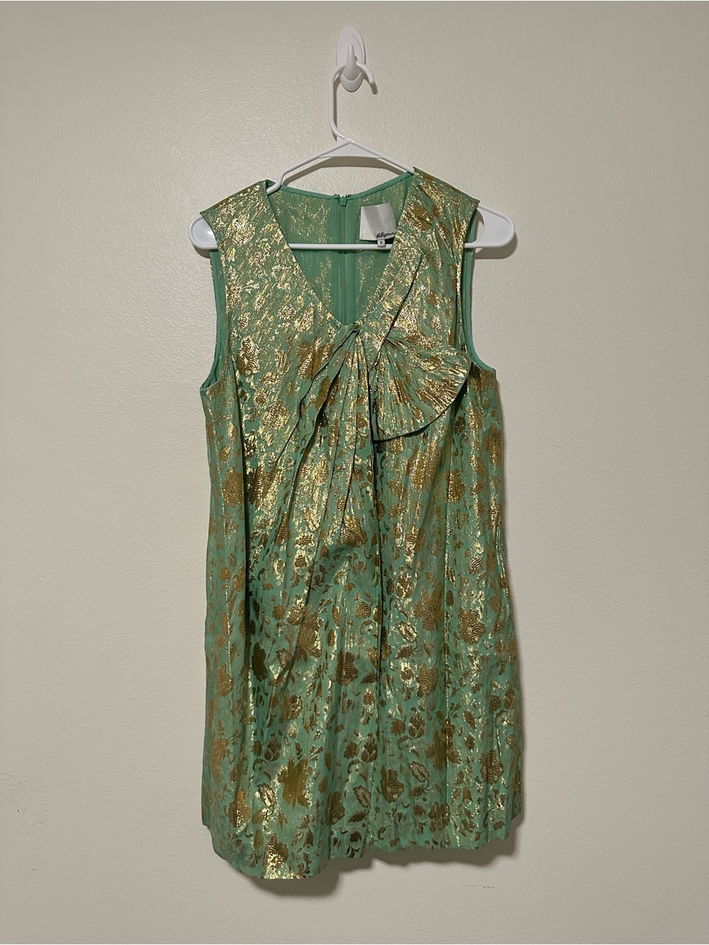 3.1 Phillip Lim Mint Green and Gold Metallic Sleeveless Silk Blend Dress